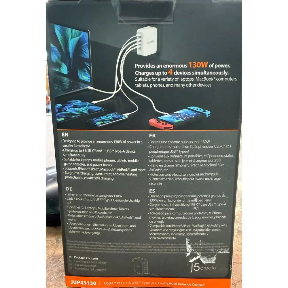 j5Create USB-C 4 Port Charger JUP43130 New in factory box